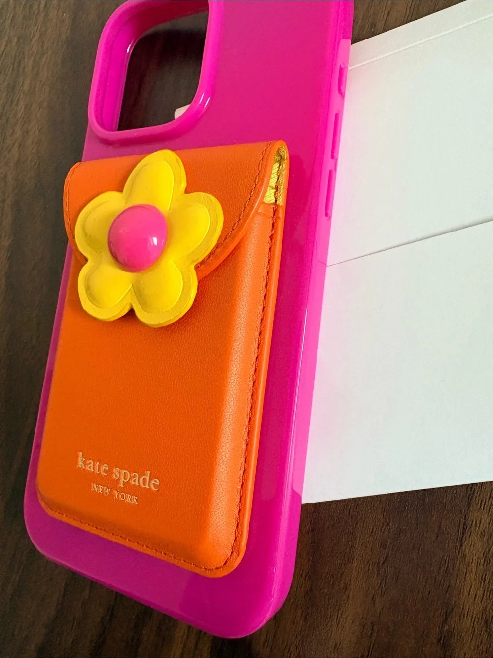 kate spade Pink Phone Case with Orange Card Pocket for iPhone 16 Plus